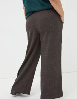 FatFace Presley Check Wide Leg Trousers Purple Discount