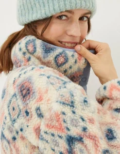 FatFace Printed Half Neck Fleece Ivory Best