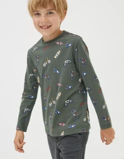 FatFace Printed Long Sleeve T-Shirt Khaki Green Clearance