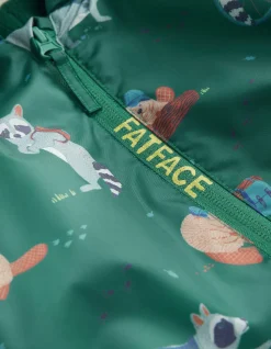 FatFace Raccoon Print Puddlesuit Green Discount