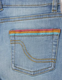 FatFace Rainbow Embroidered Denim Shorts Denim Blue Hot