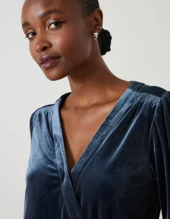FatFace Reese Velvet Wrap Top Dark Navy Clearance