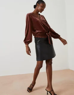 FatFace Reese Velvet Wrap Top Rust Brown New