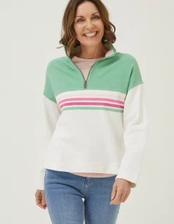 FatFace Relaxed Airlie Colour Block Sweat Green Outlet