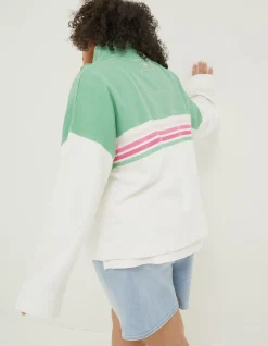 FatFace Relaxed Airlie Colour Block Sweat Green Outlet