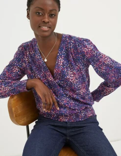 FatFace Remi Layered Spot Wrap Top Purple Best