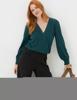 FatFace Remi Wrap Top Teal Green