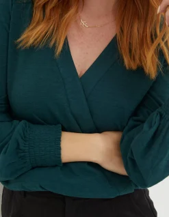 FatFace Remi Wrap Top Teal Green