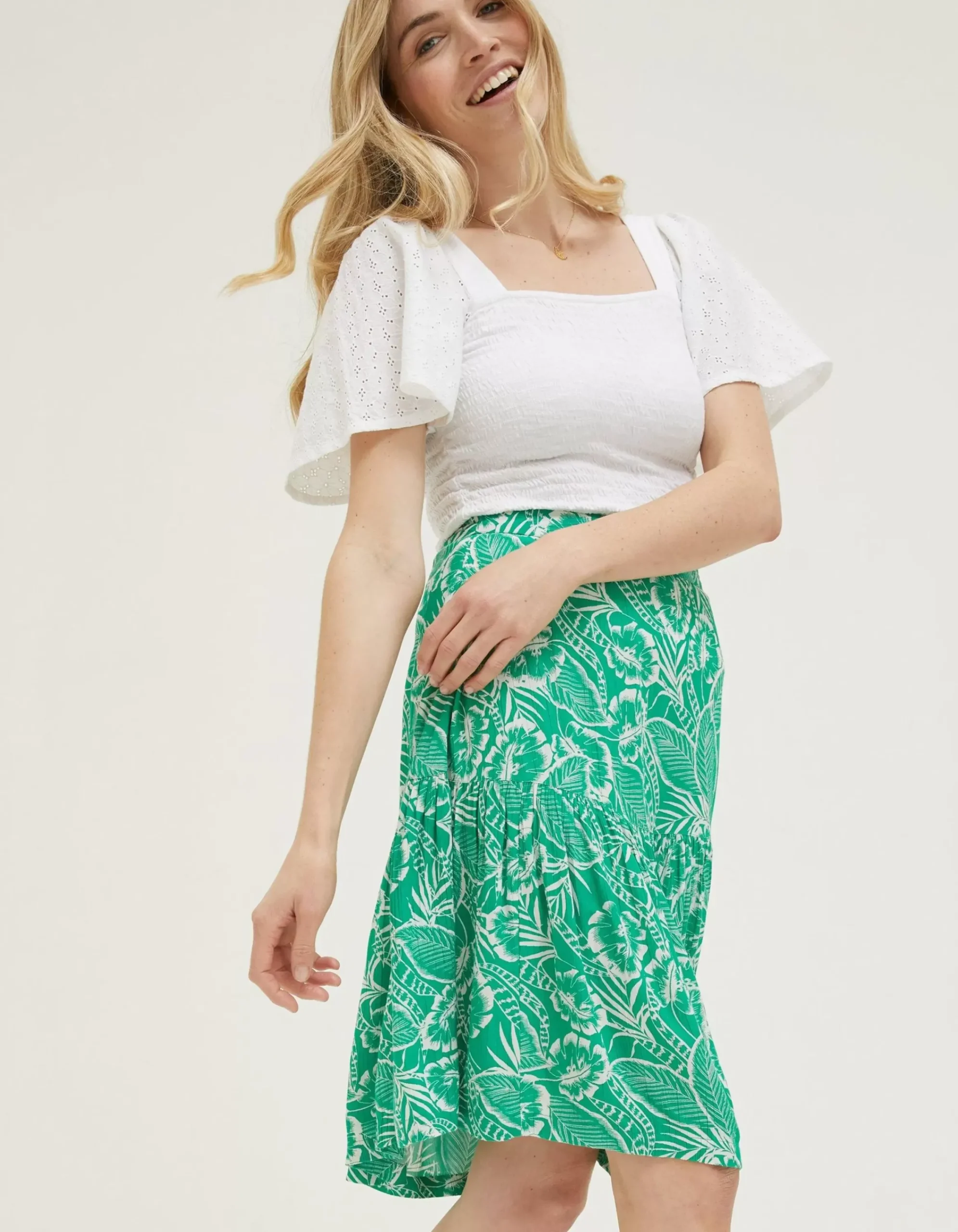FatFace Remy Tropical Leaf Skirt Bright Green Best