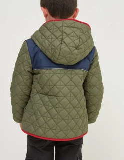 FatFace Reversible Quilted Jacket Khaki Green Outlet