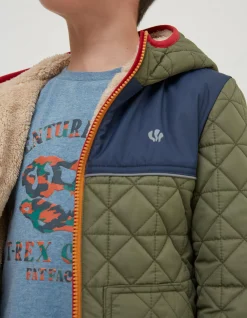 FatFace Reversible Quilted Jacket Khaki Green Outlet