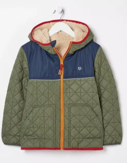 FatFace Reversible Quilted Jacket Khaki Green Outlet