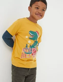 FatFace Rexmas Graphic T-Shirt Yellow Sale