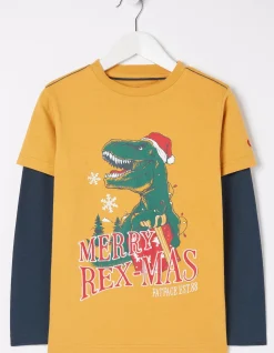 FatFace Rexmas Graphic T-Shirt Yellow Sale