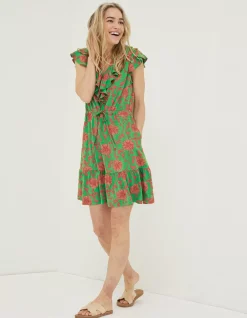 FatFace Riley Bali Jersey Dress Bright Green Hot