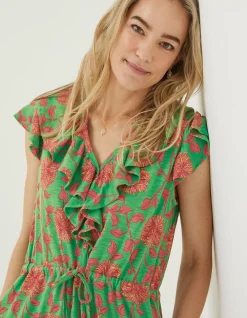 FatFace Riley Bali Jersey Dress Bright Green Hot