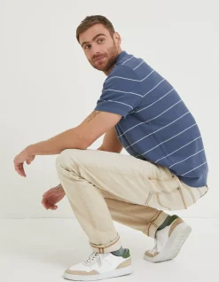 FatFace Ripon Stripe Polo Chambray Blue New