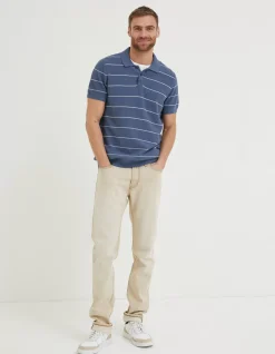 FatFace Ripon Stripe Polo Chambray Blue New
