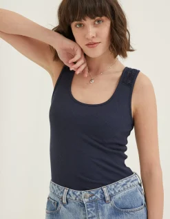 FatFace Romy Lace Trim Vest Top Navy Outlet