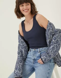 FatFace Romy Lace Trim Vest Top Navy Outlet