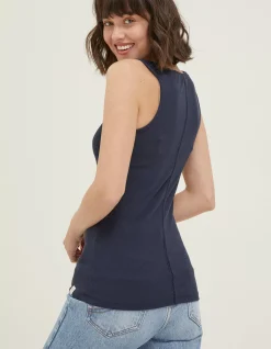 FatFace Romy Lace Trim Vest Top Navy Outlet