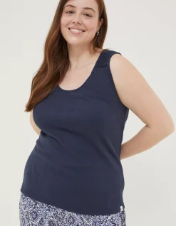 FatFace Romy Lace Trim Vest Top Navy Outlet