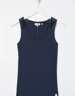 FatFace Romy Lace Trim Vest Top Navy Outlet