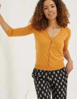 FatFace Rose Cardigan Yellow Discount