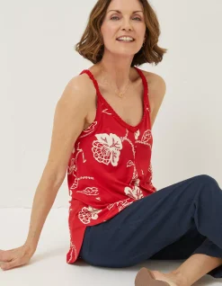 FatFace Rosie Batik Longline Top Tomato Red Best