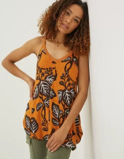 FatFace Rosie Vine Floral Tunic Top Golden Yellow Clearance