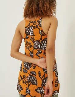 FatFace Rosie Vine Floral Tunic Top Golden Yellow Clearance
