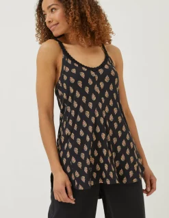 FatFace Rosie Woodblock Longline Top Black Discount