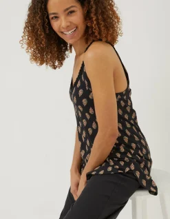 FatFace Rosie Woodblock Longline Top Black Discount
