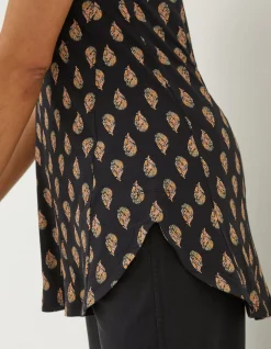 FatFace Rosie Woodblock Longline Top Black Discount