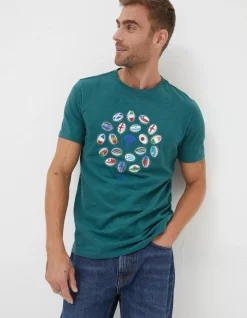 FatFace Rugby Ball Flags T-Shirt Jade Green Discount