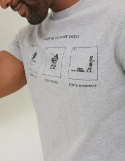FatFace Rugby Cartoon T-Shirt Grey Marl Clearance