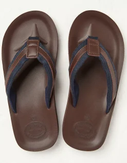 FatFace Ryde Leather Flip Flops Chocolate Clearance