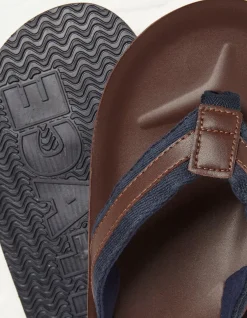 FatFace Ryde Leather Flip Flops Chocolate Clearance