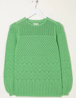 FatFace Sadie Pointelle Jumper Green Outlet