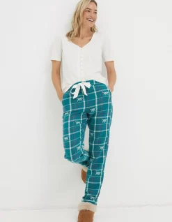 FatFace Sadie Snow Leopard Eva Pyjama Bottoms Dark Teal Green New