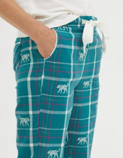 FatFace Sadie Snow Leopard Eva Pyjama Bottoms Dark Teal Green New