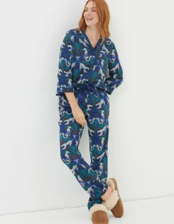 FatFace Sadie Snow Leopard Pyjama Bottoms Cobalt Blue Clearance