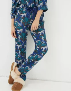 FatFace Sadie Snow Leopard Pyjama Bottoms Cobalt Blue Clearance