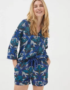 FatFace Sadie Snow Leopard Pyjama Shorts Cobalt Blue Discount
