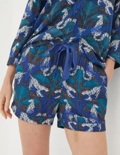 FatFace Sadie Snow Leopard Pyjama Shorts Cobalt Blue Discount