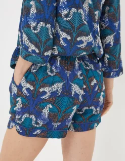 FatFace Sadie Snow Leopard Pyjama Shorts Cobalt Blue Discount