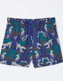 FatFace Sadie Snow Leopard Pyjama Shorts Cobalt Blue Discount