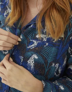 FatFace Sadie Snow Leopard Pyjama Top Cobalt Blue New
