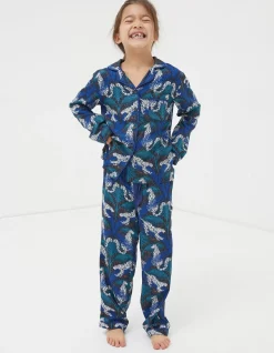 FatFace Sadie Snow Leopard Woven Pyjama Set Navy Clearance