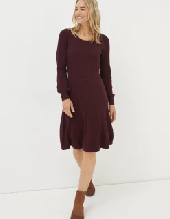 FatFace Saffron Knitted Skater Dress Plum Best